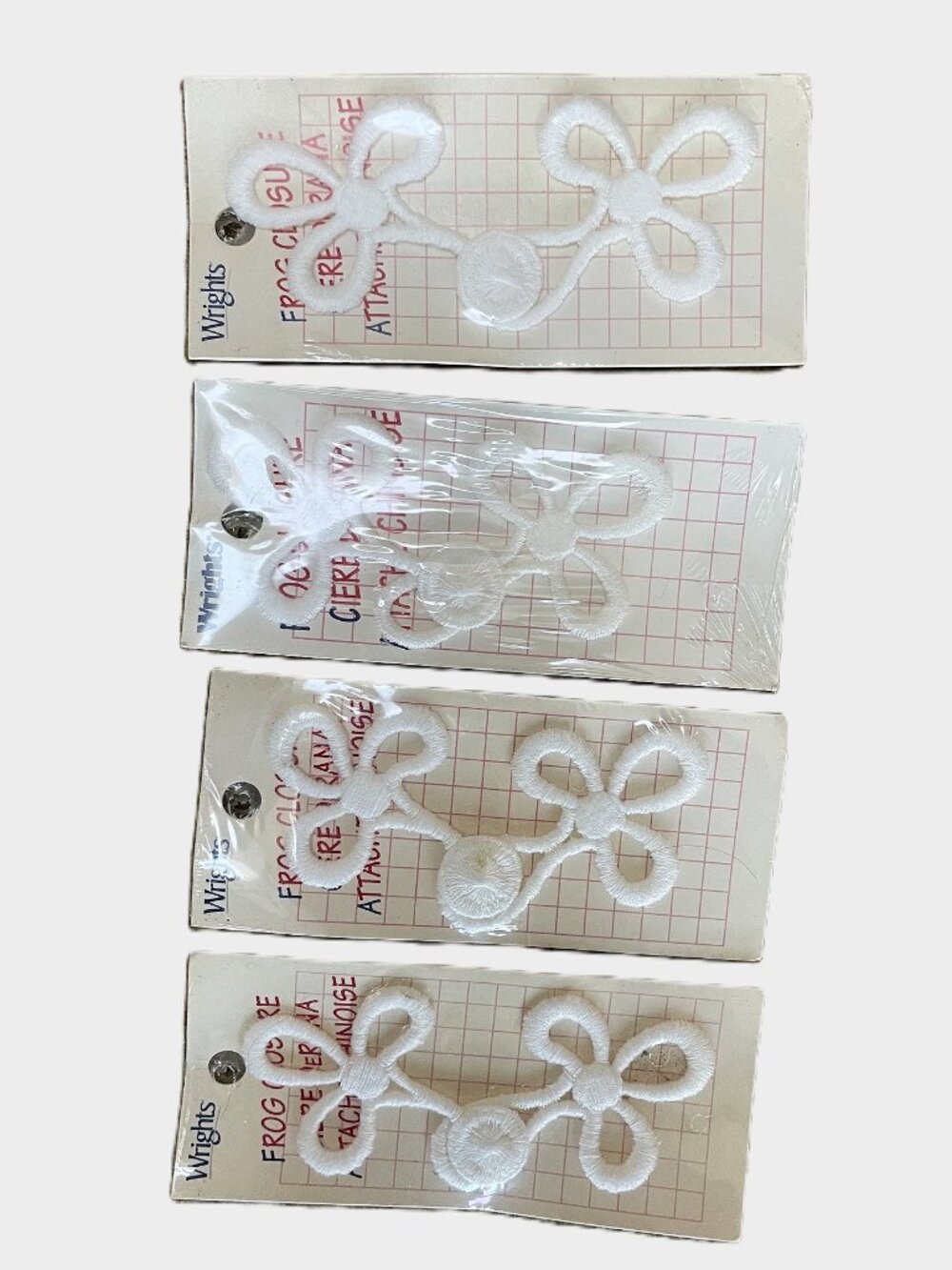 Vintage Wrights Frog Closures White Loop Flowers | Set of 4 } 2" Across